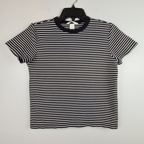H&M Tops - H&M Womens Black White Stripped T-Shirt Small Short Sleeve Crew Neck Cropped Top